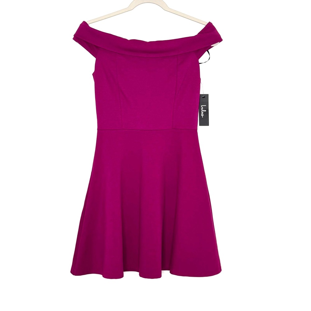NWT LuLu's Dress  S Off the Shoulder Burgundy Skater Medium Weight Fit and Flare